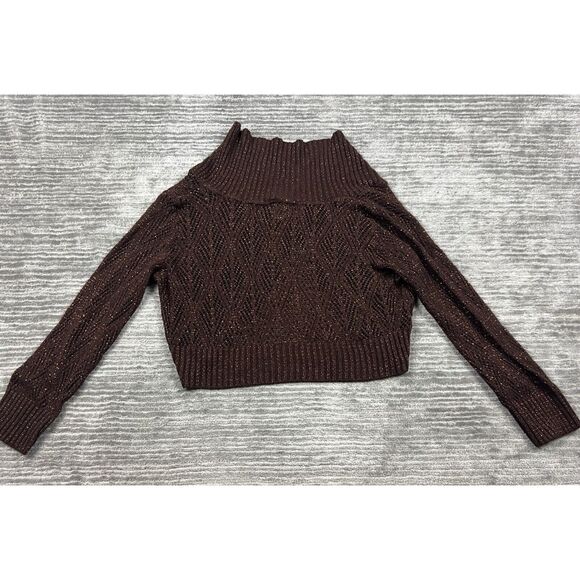 Faded Glory Sweater Womens XL Brown Metallic Cardigan Long Sleeve Cropped - Picture 7 of 12